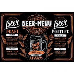Beer menu for restaurant and cafe. Design template with hand-drawn graphic elements in doodle style.